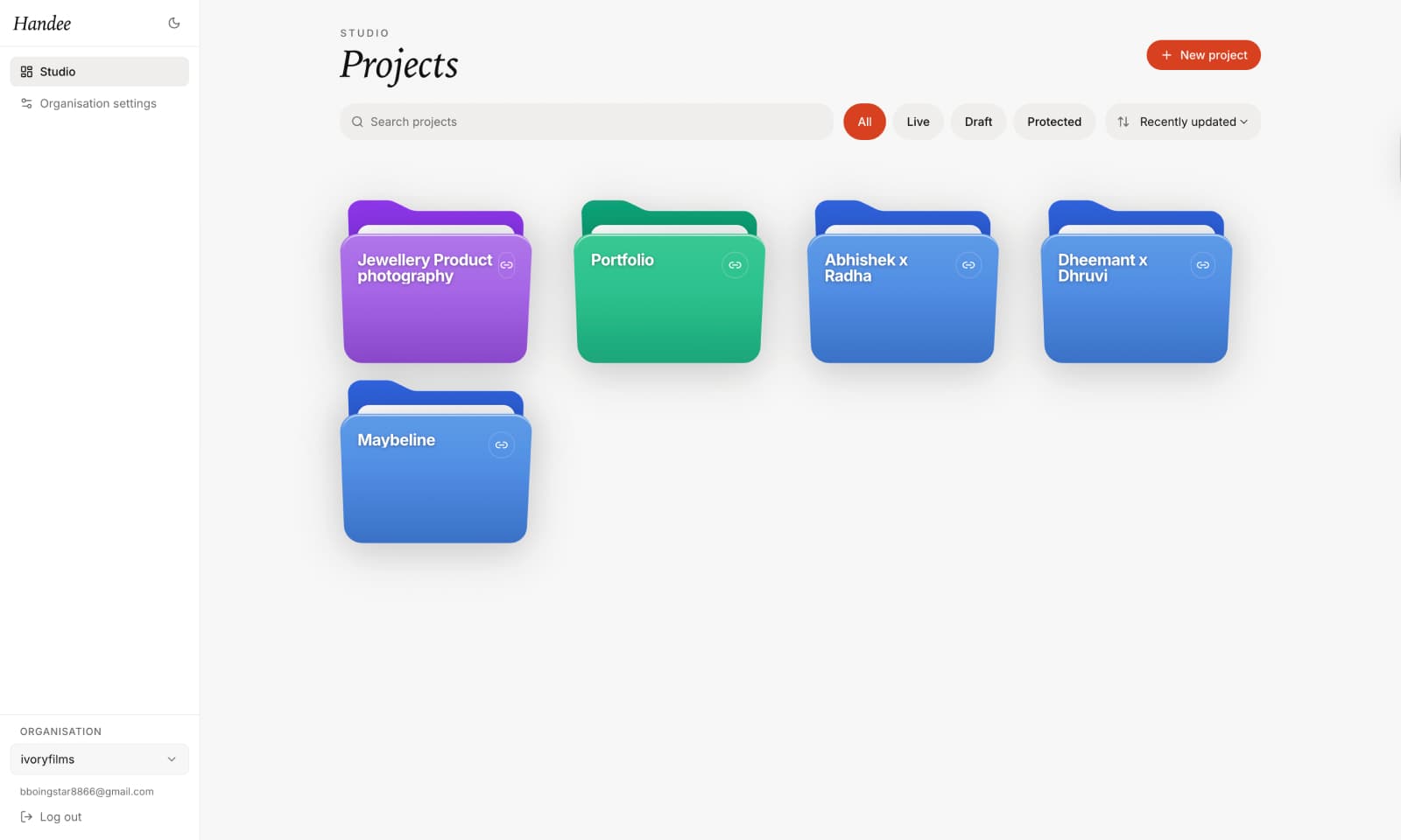 Studio dashboard showing project control and publishing flow.